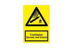 Skilt, trykflasker fjernes ved brand